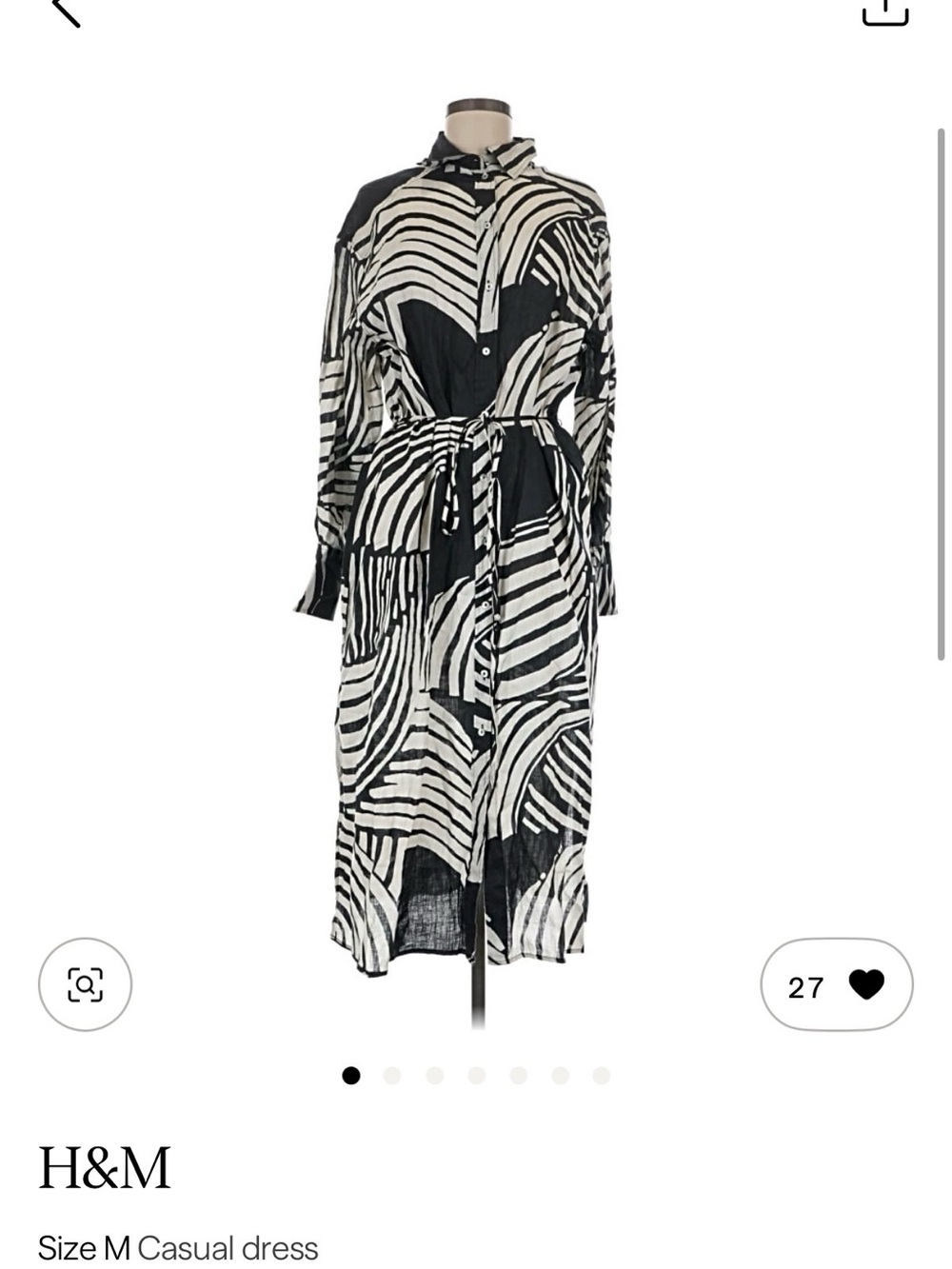 H&M Black & White Printed Button-Down Linen Dress